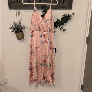 Lulu's Blush Floral V-Neck Dress